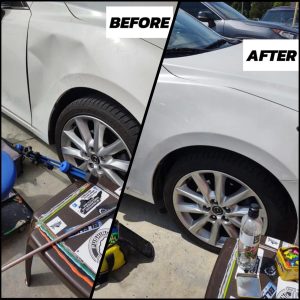 BEFORE AND after mobile dent repair